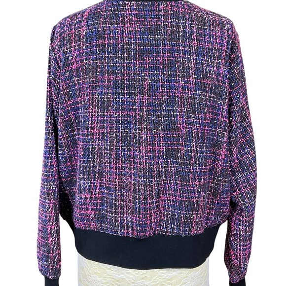 Torrid Pink & Blue Boucle Snap Front Varsity Bomber Jacket Sz 1/14-16/1X - Picture 5 of 11